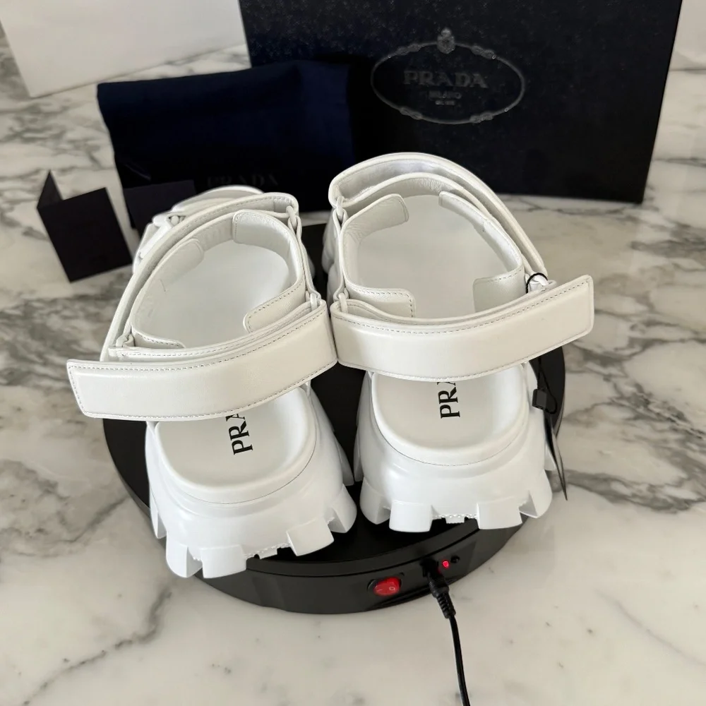 Prada 2x3077 Nappa Sport White Leather Men's Sandal, US 10.5 (UK-9.5)